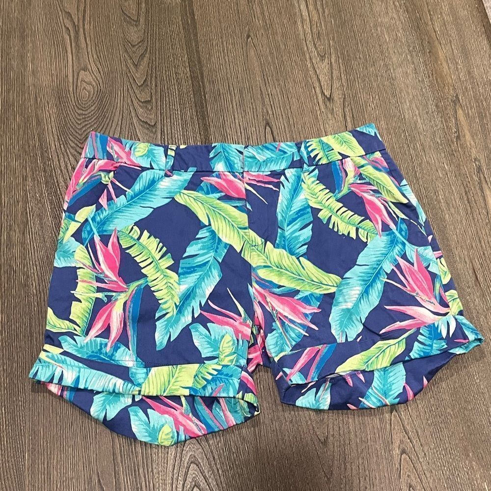 Caribbean Joe Cotton Tropical Blue Green Pink Chino Shorts Size 14